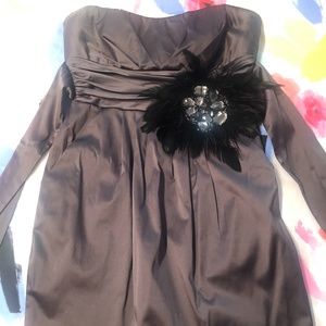 Black/Gray Formal Dress w/ Feather Flower Detail